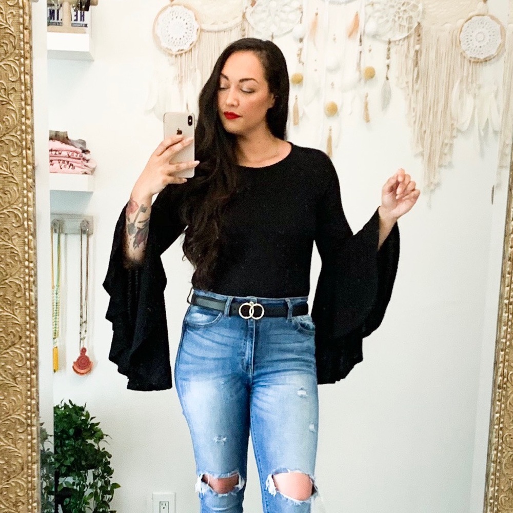 Black Bell sleeve Top - Picture 2 of 5